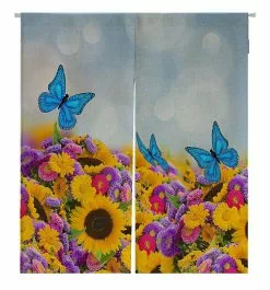Abphqto Flowers Garden Sunflowers Asters Butterflies Japanese Noren Curtain Doorway Door Window Treatment Curtains 85x150 Cm A--12729