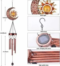 Unbranded Shxx Solar Wind Chimes-outdoor Garden Decorative Wind Chime Light With Cracked Ball-waterproof Metal Led Hanging Chime Decor (moon&sun) Xq-a13 -Piha myymälä 267061669 max