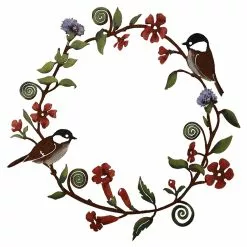 Cumdel Chickadees Flowers Wreath Wall Art Metal Birds & Flowers Innovative Home Garden Decor For Indoor