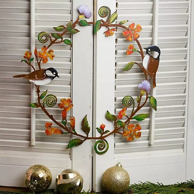 Cumdel Chickadees Flowers Wreath Wall Art Metal Birds & Flowers Innovative Home Garden Decor For Indoor 4 Cumdel Chickadees Flowers Wreath Wall Art Metal Birds & Flowers Innovative Home Garden Decor For Indoor - Image 2