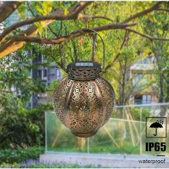 Cumdel Hanging Solar Lanterns Retro Hollow Solar Lights With Handle Outdoor Solar Garden Lights Decor For