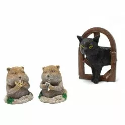 Cumdel Cat And Gopher Ornament Set Lovely Resin Animals Figurines For Home Garden Courtyard Decoration