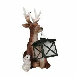 Cumdel Deer Statue With Solar Light Hand Painted Animals Resin Ornament For Home Garden Courtyard
