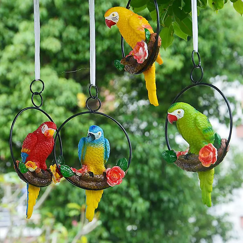 Cumdel Tropical Garden Statue Simulation Parrot Birds Perching On Ring Resin Hanging Ornament For Home 4 Cumdel Tropical Garden Statue Simulation Parrot Birds Perching On Ring Resin Hanging Ornament For Home - Image 2
