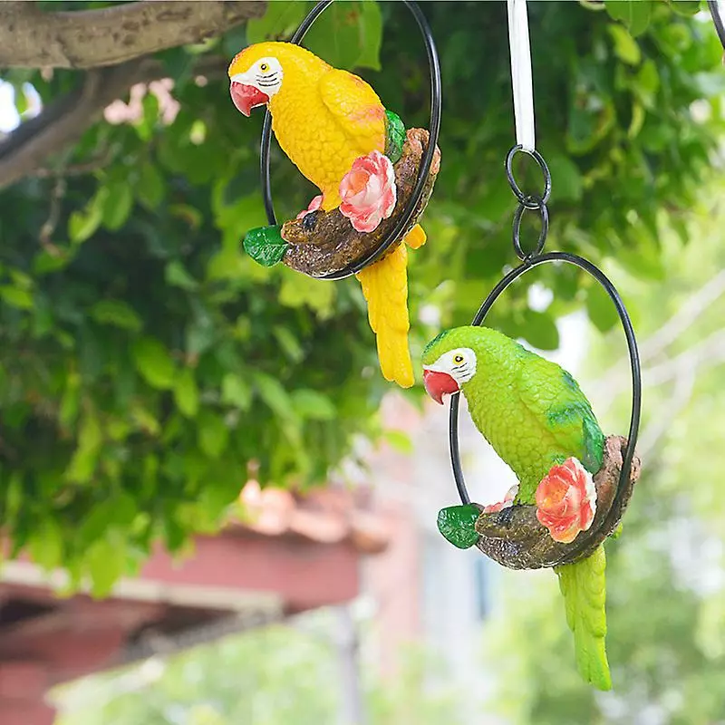 Cumdel Tropical Garden Statue Simulation Parrot Birds Perching On Ring Resin Hanging Ornament For Home 7 Cumdel Tropical Garden Statue Simulation Parrot Birds Perching On Ring Resin Hanging Ornament For Home - Image 5