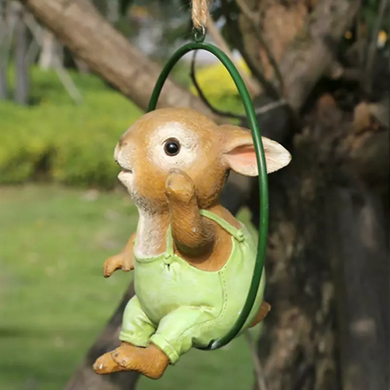 Cumdel Animal Garden Statue Hanging Resin Rabbit Ornament Bunny Swinging On The Ring Cute Home Decor 5 Cumdel Animal Garden Statue Hanging Resin Rabbit Ornament Bunny Swinging On The Ring Cute Home Decor - Image 3
