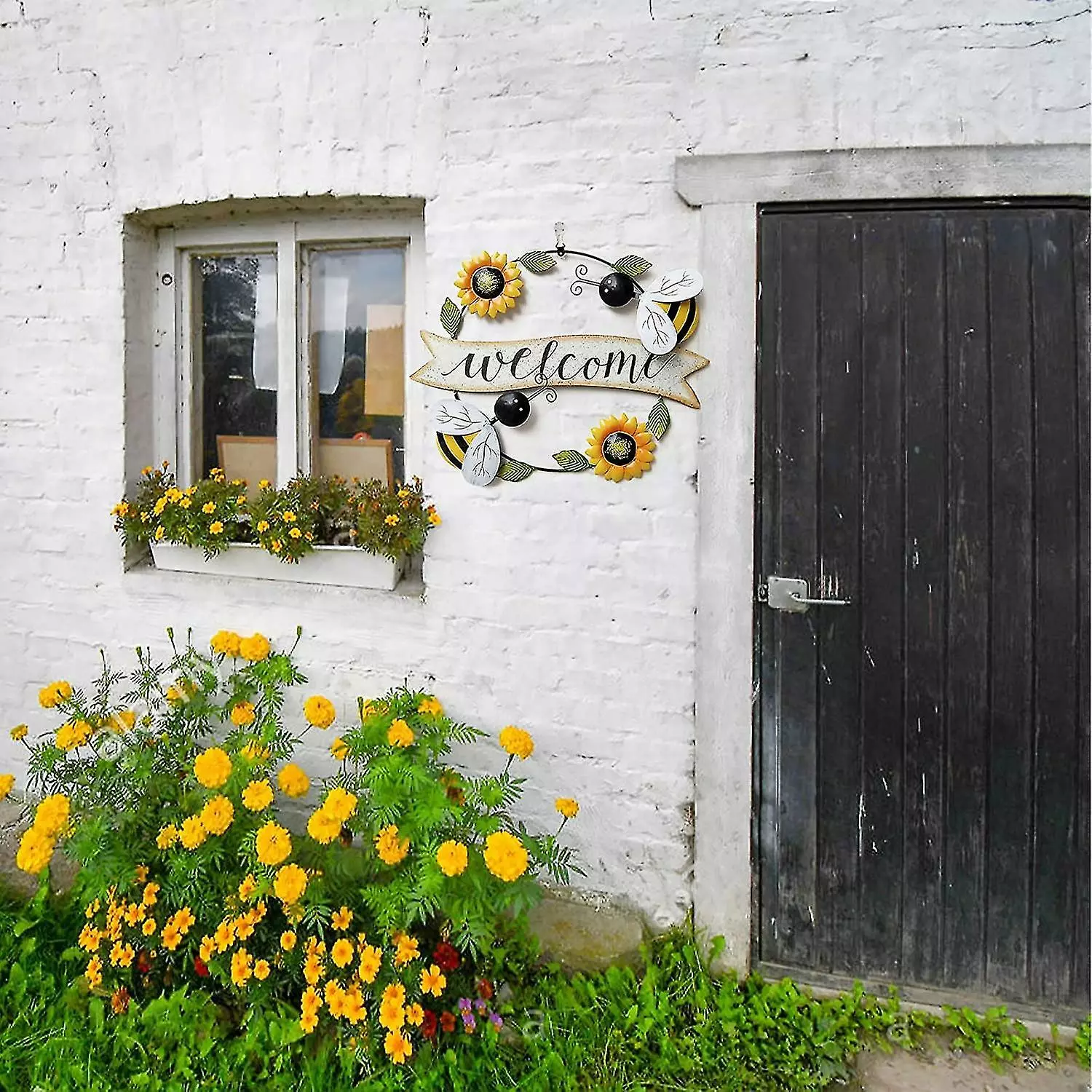 Unbranded Sunflower And Bee Metal Welcome Sign Wall Decor, Sunflower And Beetle Metal Hanging Wall Decor For Indoor Outdoor Garden (sunflower Yellow Bee) 6 Unbranded Sunflower And Bee Metal Welcome Sign Wall Decor, Sunflower And Beetle Metal Hanging Wall Decor For Indoor Outdoor Garden (sunflower Yellow Bee) - Image 4