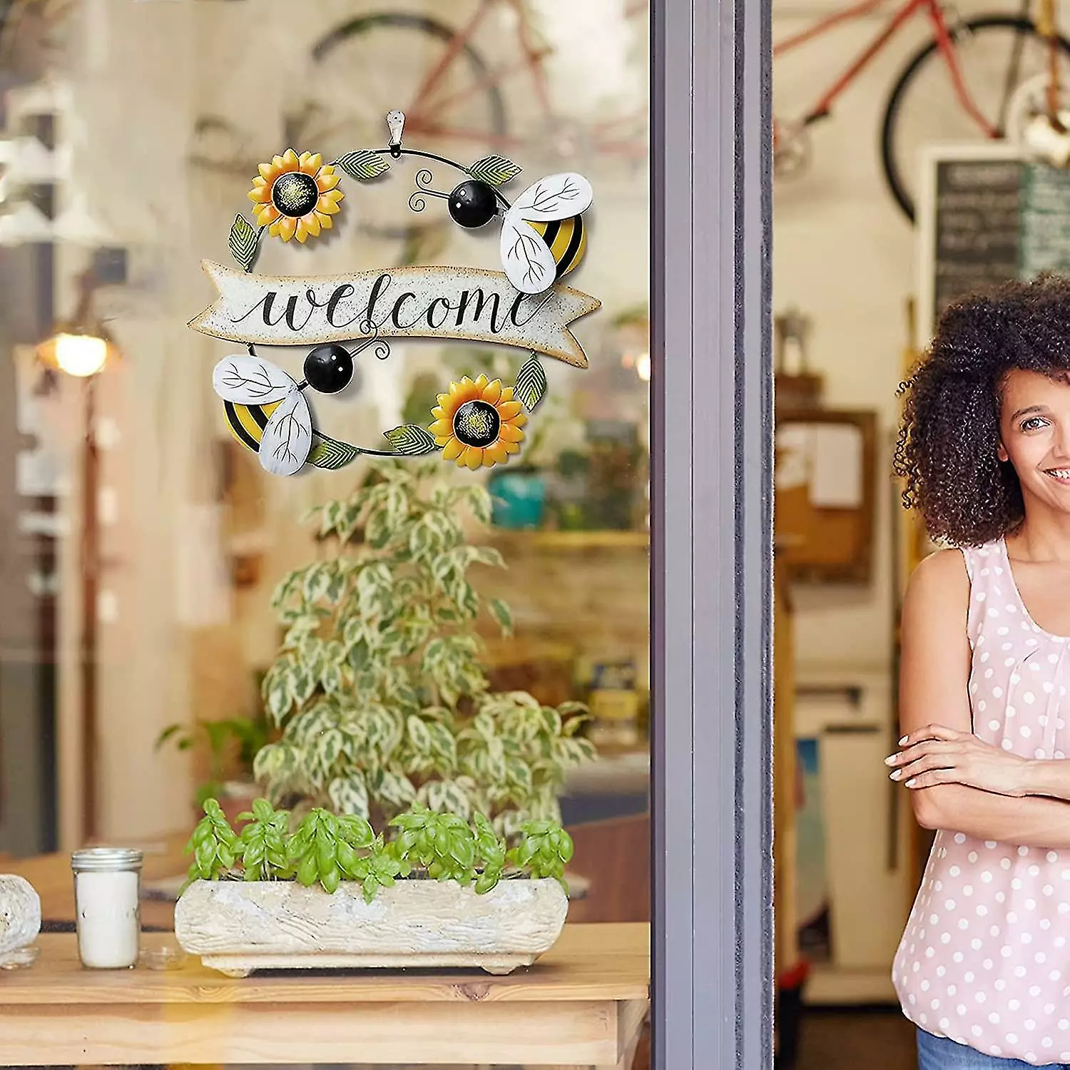 Unbranded Sunflower And Bee Metal Welcome Sign Wall Decor, Sunflower And Beetle Metal Hanging Wall Decor For Indoor Outdoor Garden (sunflower Yellow Bee) 7 Unbranded Sunflower And Bee Metal Welcome Sign Wall Decor, Sunflower And Beetle Metal Hanging Wall Decor For Indoor Outdoor Garden (sunflower Yellow Bee) - Image 5