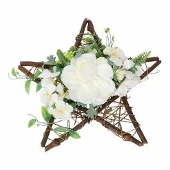 Toyvian Simulated Camellia Garland Five-star Pendant Wreath Wall Door Wreath For Garden Wedding Festival Celebrations (white)