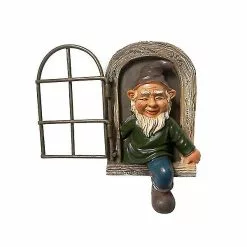 Unbranded Garden Statue Dwarf Sitting On A Window Sill 3d Resin Hanging Ornament