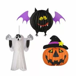 Toyvian 3 Pcs Halloween Pendants Ghost Bat Haunted House Props Hanging Honey Balls Party Supplies For Home Mall Garden