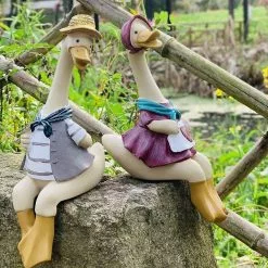 Glreeland 2pcs Ducks Garden Statues Decor, Resin Male & Duck Ornaments,animal Sculptures,cute Figurines For Outdoor Lawn,patio,yard Art,winter Garden Decoratio -Piha myymälä 372178915 max
