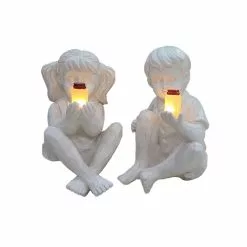 Fsu Solar Boys Girls Statue Kids Holding A Lighting Bottle Outdoor Garden Waterproof Resin -Piha myymälä 374675846 max