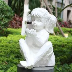 Fsu Solar Boys Girls Statue Kids Holding A Lighting Bottle Outdoor Garden Waterproof Resin -Piha myymälä 374675922 max