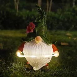 Unbranded Garden Gnome Statue With Solar Led Lights, Resin Gnome Figurine Playing Hoop, Outdoor Gnomes Garden Decorations For Patio Yard Lawn Porch, Ornament Gi -Piha myymälä 393878603 max