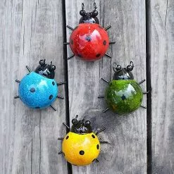 Unbranded Metal Ladybug Wall Art, 4 Pieces Metal Animal Outdoor Wall Decor, 3d Insect Wall Sculpture, Garden