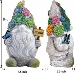 Unbranded Garden Gnome Statues Decor Lights, Solar Powered Outdoor Lights Art Gifts With 10 Warm White Leds A
