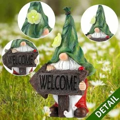 Unbranded Garden Gnome Statue,green Hat Welcome Resin Statue With Solar Led Lights,garden Figurines For Gnomes Garden Decorations,patio Yard Lawn Ornaments Gift -Piha myymälä 446616501 max