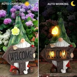 Unbranded Garden Gnome Statue,green Hat Welcome Resin Statue With Solar Led Lights,garden Figurines For Gnomes Garden Decorations,patio Yard Lawn Ornaments Gift -Piha myymälä 446616574 max