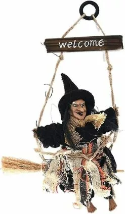 Unbranded Yaju Halloween Witch Hanging Decoration Welcome Door Sign Haunted House Props With Black Hat Garden Decorations (black 1pc)