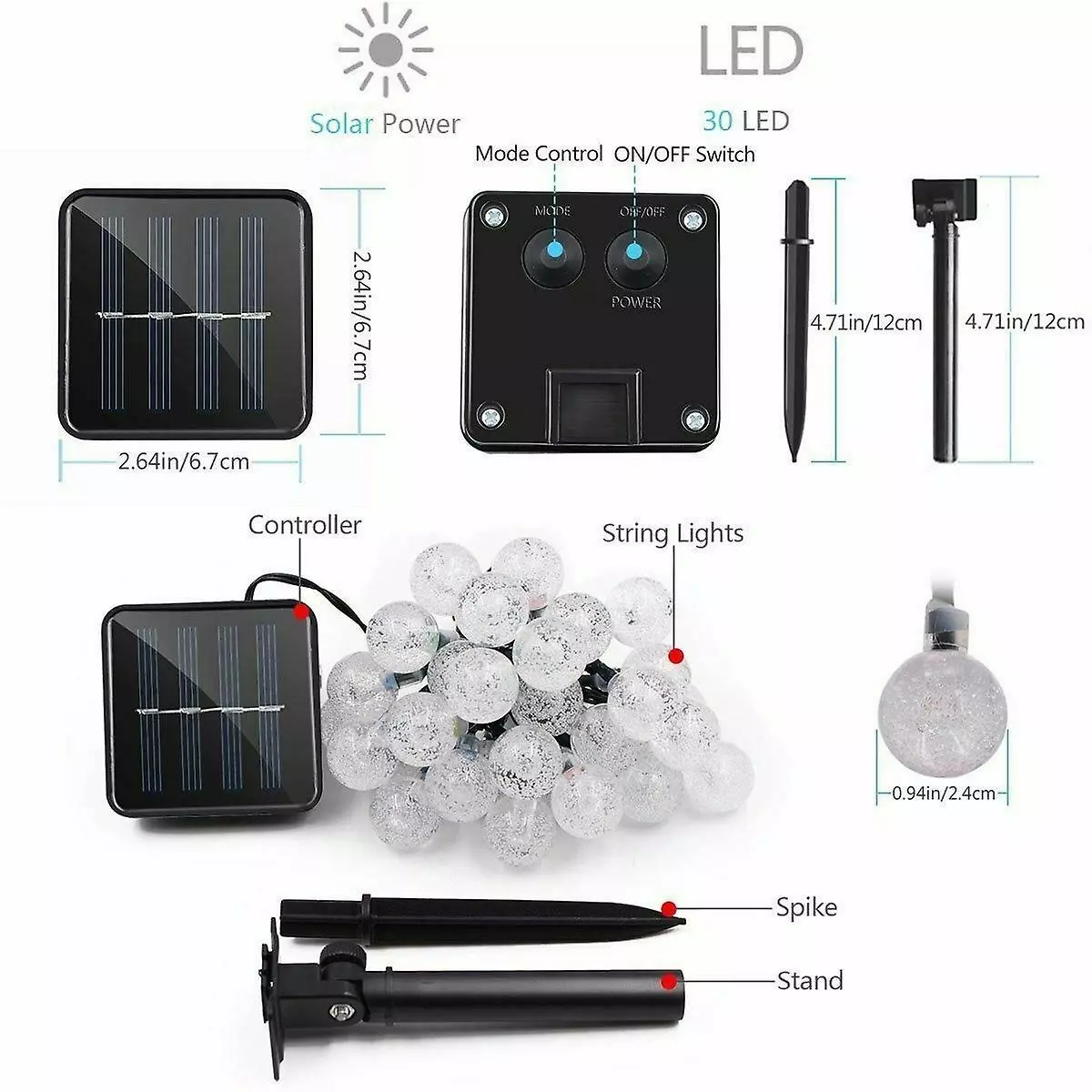 Unbranded 20ft 30 Led Solar String Ball Lights Outdoor Waterproof Warm White Garden Decor 5 Unbranded 20ft 30 Led Solar String Ball Lights Outdoor Waterproof Warm White Garden Decor - Image 3