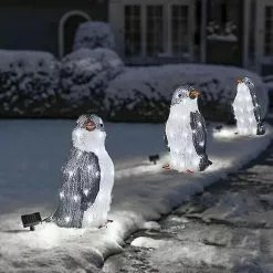 Unbranded 3pc Light-up Penguin Christmas Outdoor Decorations With Led Garden Lights