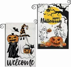 Unbranded 2pcs Halloween Garden Flags, Double Sided Happy Halloween And Ghost Pumpkin Cat Outdoor Garden Flags For Yard Holiday Decorations 12 X 18 Inch -Piha myymälä 492047299 max
