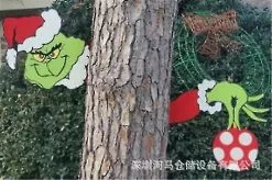 Unbranded Christmas Outdoor Banner Santa Claus Elk Ornaments Xmas Garden Fence Decor