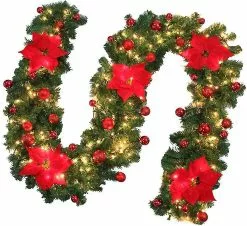 Unbranded Sunrain Diy Christmas Garland, 2.7m Decorated Garland Led Lights Christmas Decorations For Home Garden Holiday Wedding Party Stairs Fjavascript:;irepl -Piha myymälä 548251673 max