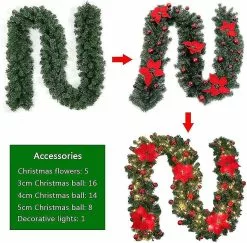 Unbranded Sunrain Diy Christmas Garland, 2.7m Decorated Garland Led Lights Christmas Decorations For Home Garden Holiday Wedding Party Stairs Fjavascript:;irepl -Piha myymälä 548251695 max