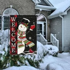 Unbranded Christmas Garden Flag Snowman Winter 12 X 18 Double Sided, Welcome Buffalo Plaid Chri -Piha myymälä 548252632 max