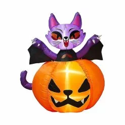 Unbranded 5ft Halloween Inflatables Scary Pumpkin With Cat Led Blow Up Terror Inflatable Props With Fixed Stakes Tethers For Outdoor Garden Yard Party Decoratio