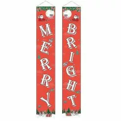 Garden Sculptures (11) Merry Christmas Santa Party Hanging Banner Garden Banners Xmas Door Decoration