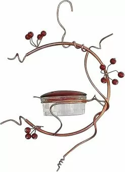 Bird Feeders Hummingbird Feeder Hanging Metal Wild Birds Feeding Tool With Red Berries Ornament For Outdoor Garden Courtyard Transparent Pest Control Supplies 1pc