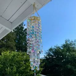 Crystal Wind Chimes Colorful Stunning Sparkling Outdoor Garden Hanging String Lights Windchimes For Outdoor Hanging Decor