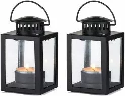 Candle Holders Lanterns For Candles Garden Lanterns, Vintage Style Hanging Small Lanterns For Tealight Candle, Black Candle Tea Light Holders For Indoor Outdoor Even