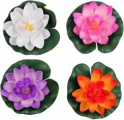 Nufasion Set Of 4 Different Color Artificial Floating Foam Lotus Flower Water Lily For Home Garden