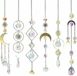 Nufasion Other Garden Statue 6 Pieces Colorful Crystals Suncatcher Hanging Suncatcher With Chain Pendant Ornament Crystal Balls For Window Home Garden Chri