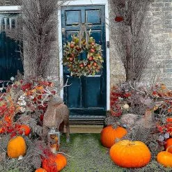 Garlands Autumn Wreath Frame For Front Door Outside, Fall Eucalyptus Pomegranate Farmhouse Wreath Rustic Thanksgiving Wreath Fall Door Wreaths Garden Home Deco -Piha myymälä 641463998 max