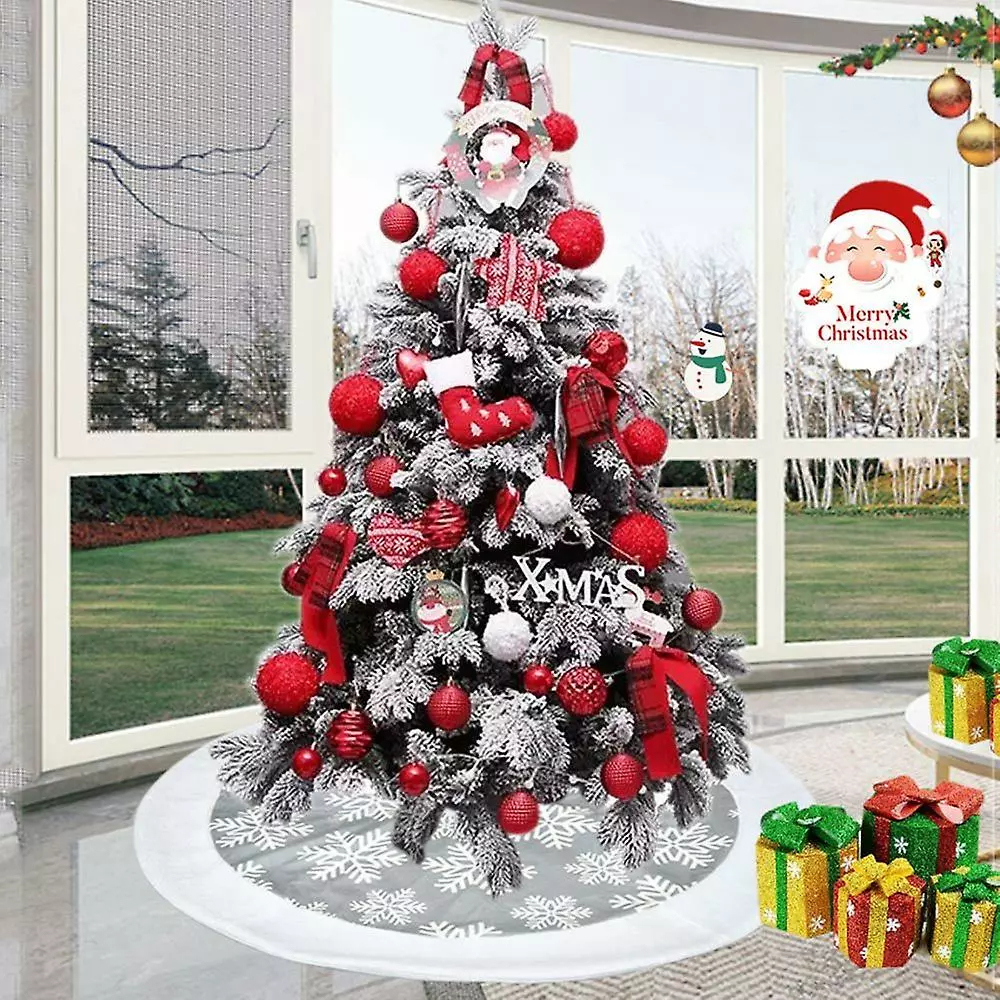 Lingjia Christmas Tree Floor Mat Ornament Faux Fur Plush Snowflake Tree Skirt Base Cover Party Garden Decorations 5 Lingjia Christmas Tree Floor Mat Ornament Faux Fur Plush Snowflake Tree Skirt Base Cover Party Garden Decorations - Image 3