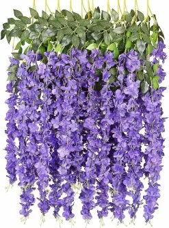 Unbranded 12pcs Artificial Fake Wisteria Vine Garland-greendec 3.6ft/piece Silk Wisteria Vine Ratta Hanging Flower For Home Garden Wedding Decor Purple Red