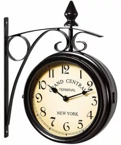 Hakuna Double Faced Wall Clock, Vintage Upright Clock, Paddington Station Wall Clock With Vintage Antique Stand, Indoor Garden Hanging Decorative Clock