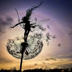 Spmyv Dandelion Fairies Garden Art Dancing Sculpture Yard Decorations Stainless Steel Dandelion Fairy Garden Ornaments For Outdoor Decor Metal -Piha myymälä 705534175 max