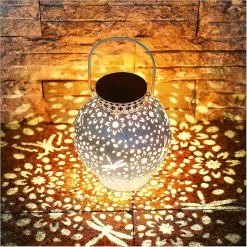 Unbranded Metal Hanging Solar Garden Lights With Vintage White Finish And Dual Color Led, Waterproof Garden Ornaments Lantern Lights Solar Powered For Yard Gard