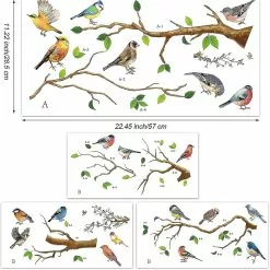 Unbranded 4 Pieces Garden Birds On Branches Wall Stickers Removable Birds On Tree Wall Decals Peel And Stick Wall Decoration For Kids Nursery Bedroom Pving Room -Piha myymälä 718255432 max