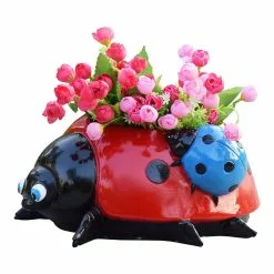Unbranded Metal Ldybug Flower Pot Mini Animal Ladybugs Desktop Ornament Colorful Decorative Outdoor Garden Yard Lawn Decor