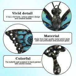 Unbranded Metal Butterfly, Wall Decor Metal Wall Art Butterfly Hanging Decorations Metal & Glass Garden Theme Home Decorations -Piha myymälä 779868206 max