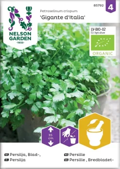 Nelson Garden Siemen Persilja, Sileäleht. Giga.d'Italia, Luomu